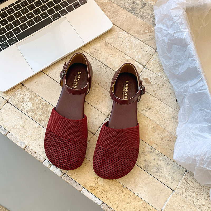 Tan Brown Mesh Cutout Flat Sandals for Women | Breathable Hollow Out Ankle Strap Flat Shoes | Casual Summer D'Orsay Sandals | Comfortable Everyday Flat Sandals
