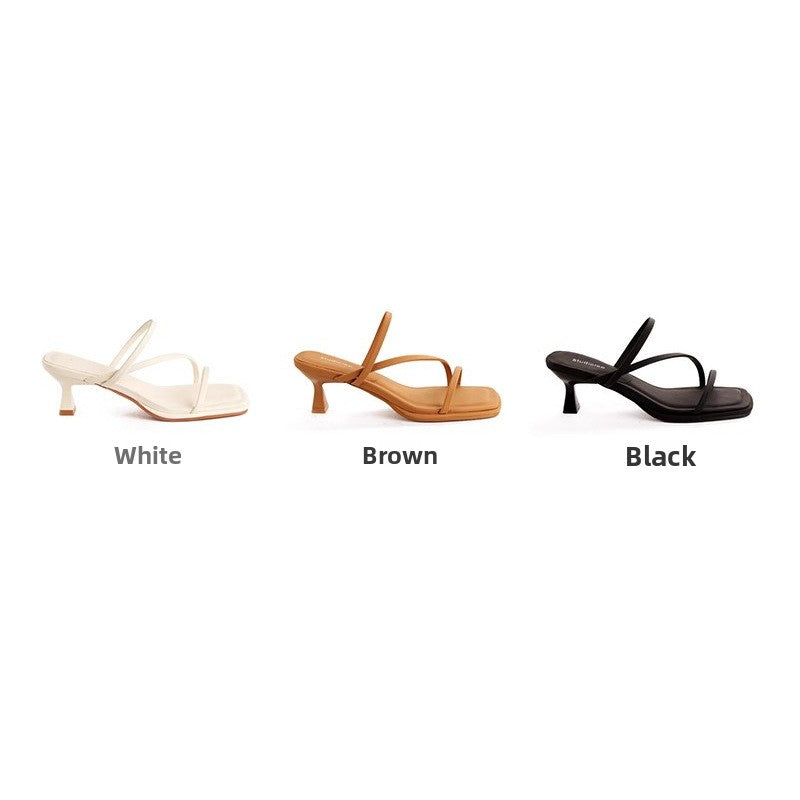 Black Strappy Square Toe Block Heel Sandals | Minimalist Open Toe Heels for Women | Summer Party Wedding Sandals