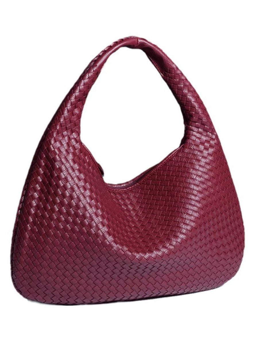 Black Woven Leather Hobo Bag Intrecciato Style Large Shoulder Tote Zip Closure | Women Luxury Designer Inspired Handwoven Handbag Everyday Casual Purse