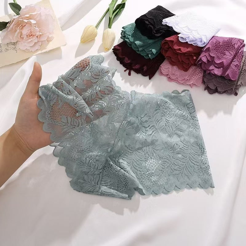 White Floral Lace Boyshorts for Women | Sheer Leaf Pattern Underwear | Scalloped Trim Briefs