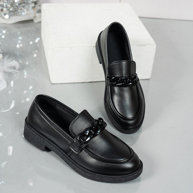 Pink Patent Leather Chain Detail Platform Loafers | Glossy Chunky Sole Slip-On Flat Shoes for Women