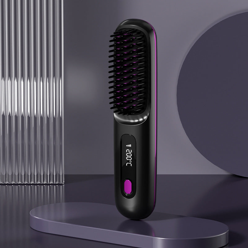 فرشاة تمليس الشعر اللاسلكية | مشط كهربائي لاسلكي بشاشة LCD، درجة حرارة 200 درجة مئوية | مشط تمليس شعر محمول للنساء والرجال