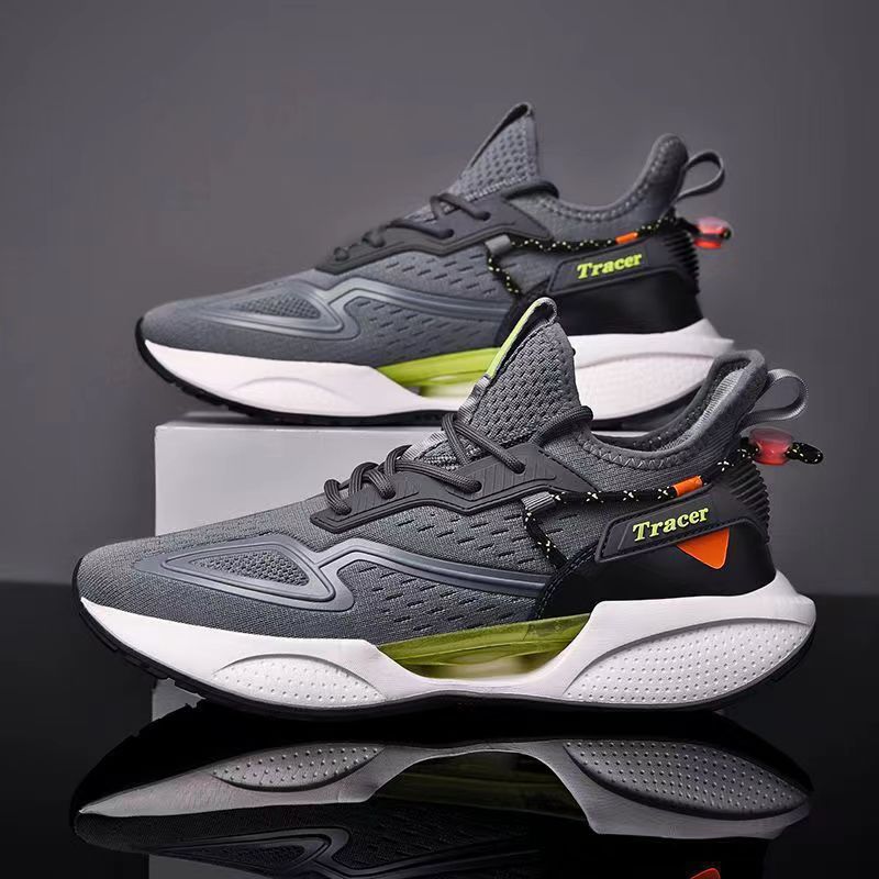 Tracer Men's White Chunky Sneakers | Orange Accent Mesh Running Shoes | Lightweight Cushioned Athletic Trainers