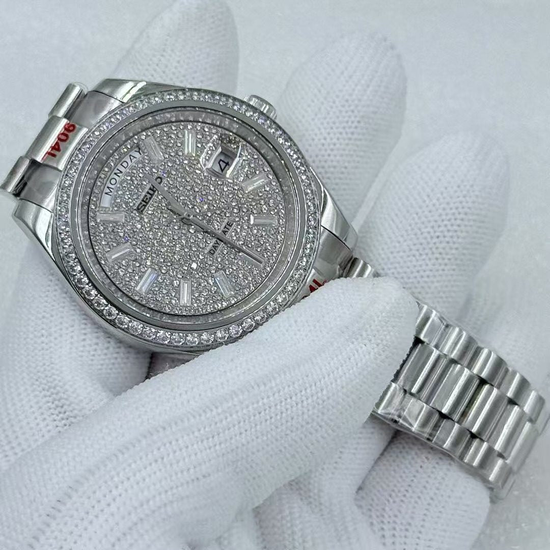Seiko Automatic Watch Men | Arabic Numeral Blue Tapisserie Dial | Octagon Screw Bezel | Silver Steel Royal Oak Style Watch