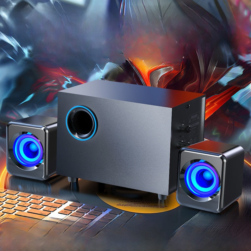 EARISE 2.1 Subwoofer Speaker System RGB LED Blue Light Stereo Surround Sound Desktop Computer Speakers with Woofer Satellite Speakers USB Powered for PC Gaming Laptop Home Theater Music
