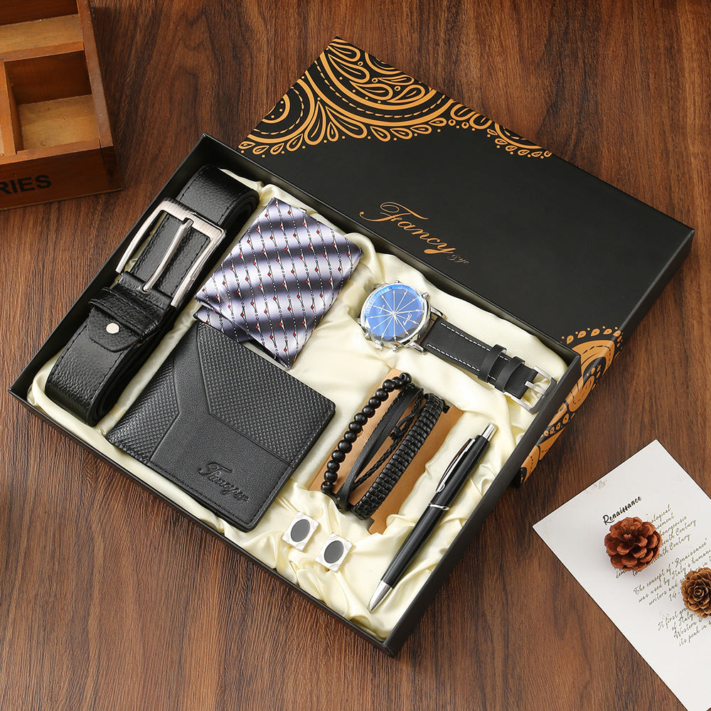 Fancy Collection Men's 6-Piece Luxury Gift Set | Watch Belt Wallet Perfume Pen Bracelet Premium Gift Box for Him