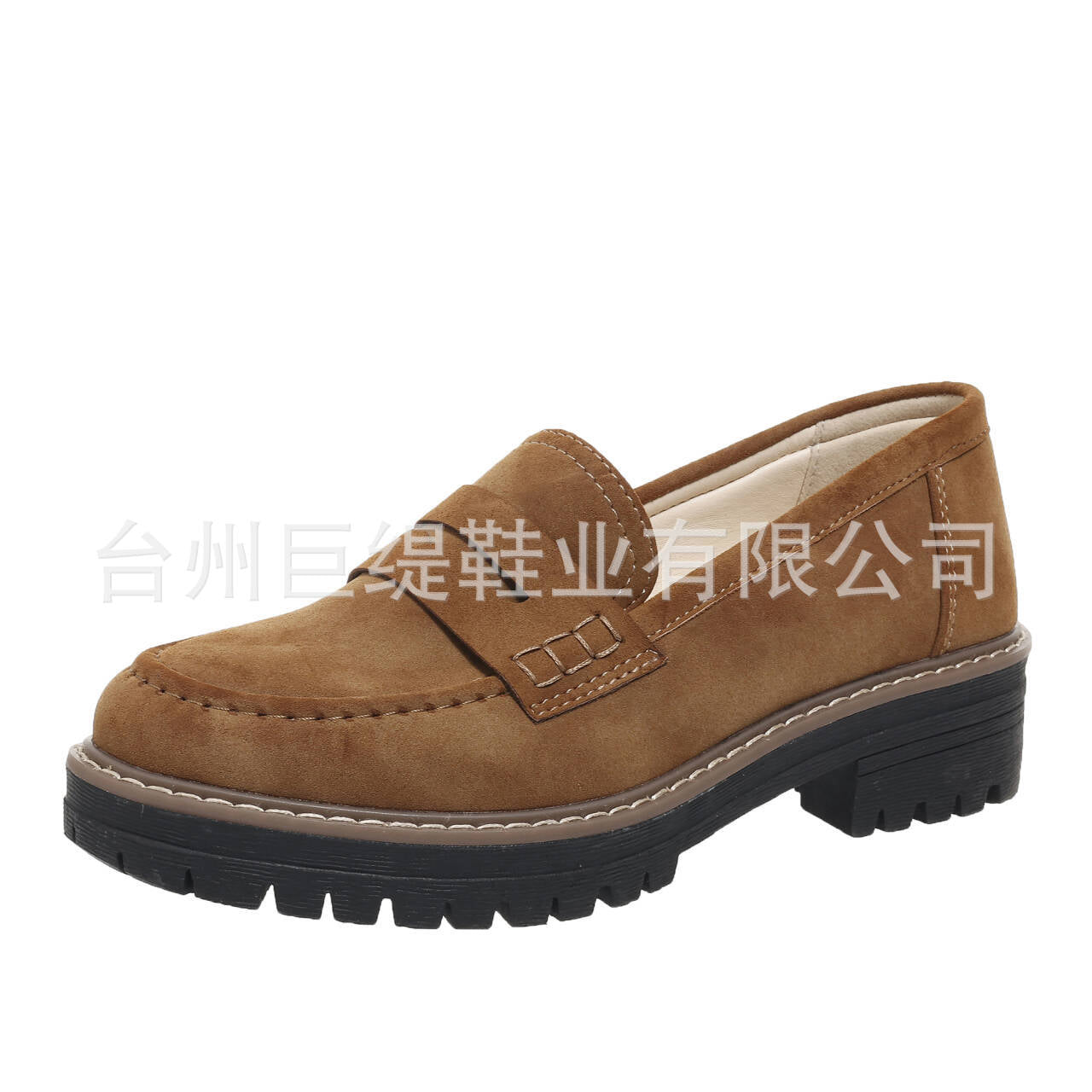 Black Suede Lug Sole Penny Loafers for Women | Chunky Platform Slip-On Loafers | Tan Welt Stitch Detail Loafers | Casual Smart Street Style Shoes