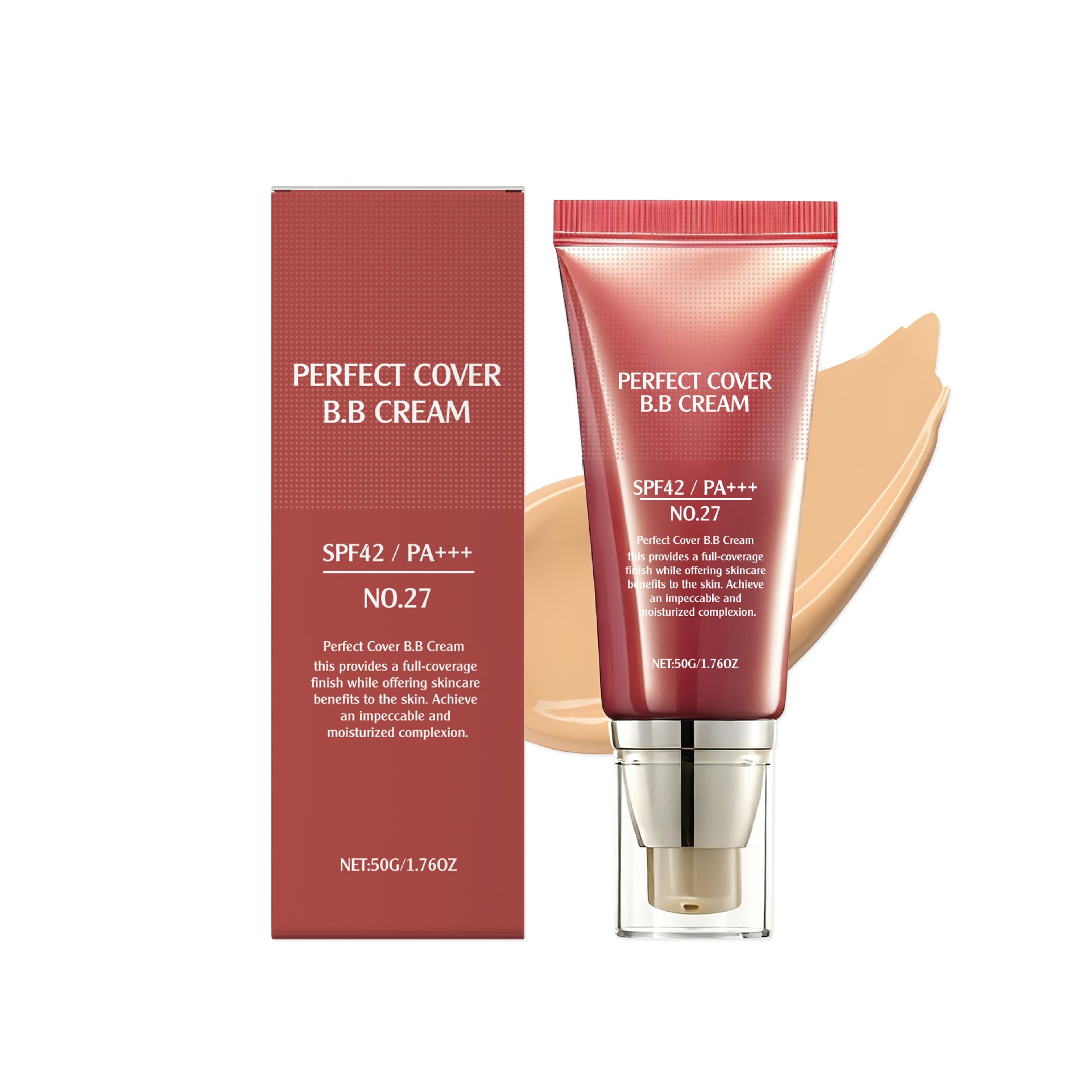 Perfect Cover BB Cream SPF42 PA+++ No.27 | Full Coverage Moisturizing Complexion Skincare BB Cream | Sun Protection Impeccable Finish Korean Beauty Makeup | 50g 1.76oz for All Skin Types