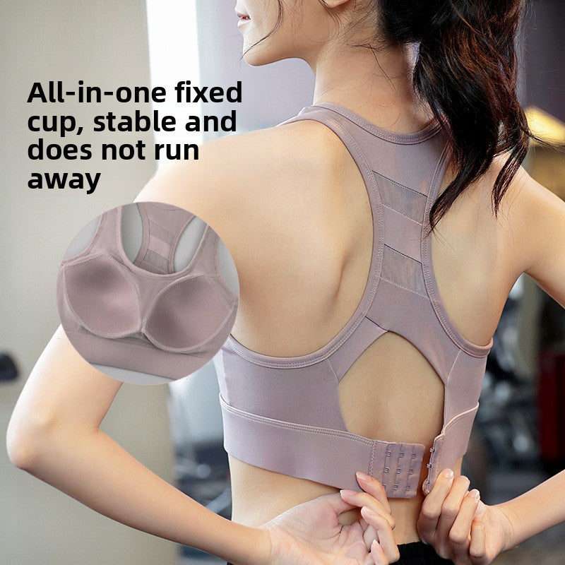 High Impact Sports Bra Women | Shockproof Fixed Cup Racerback Workout Bra | Adjustable Back Closure Gym Bra