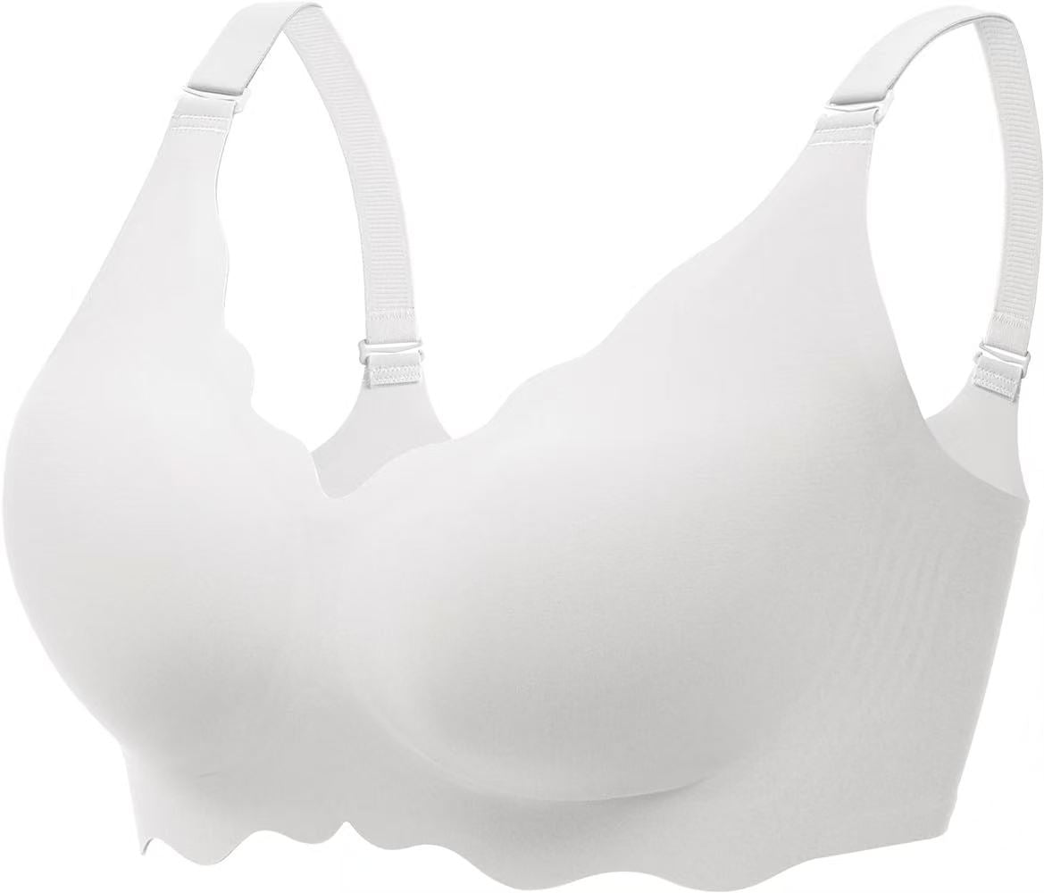 Women's Nude Seamless Wireless Lifting Bra with Scallop Edge, Adjustable Straps and Back Hook Closure for Comfort Support