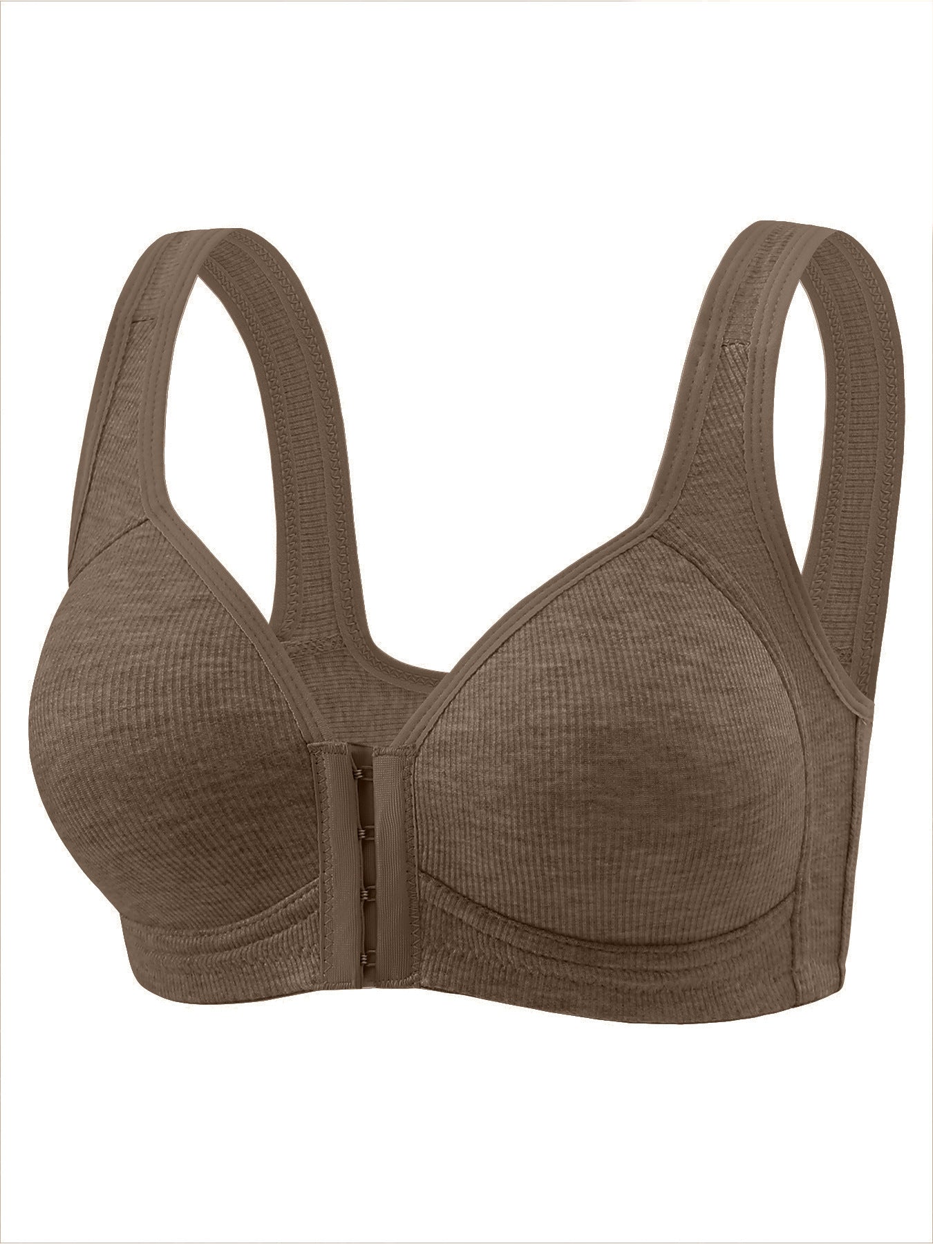 Women's Front Closure Wireless Bra | Wide Strap Ribbed Full Coverage Comfort Bra | Easy Hook Bra for Seniors