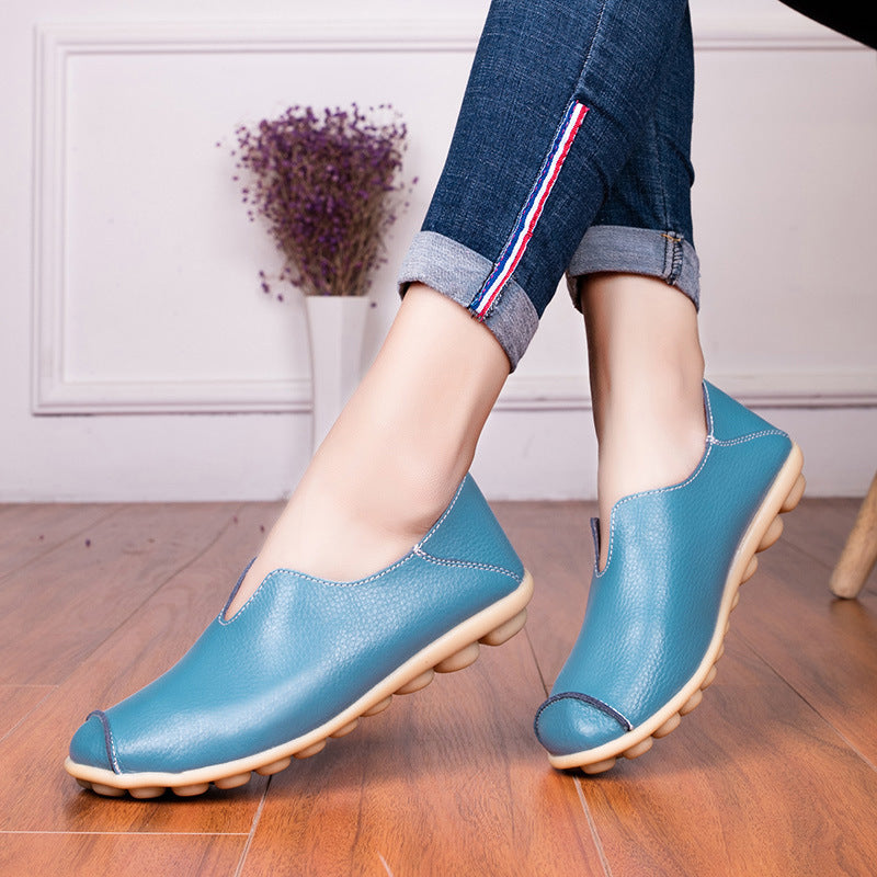 Women's Black Leather Slip-On Loafers ? Casual Comfort Flat Shoes with Non-Slip Sole