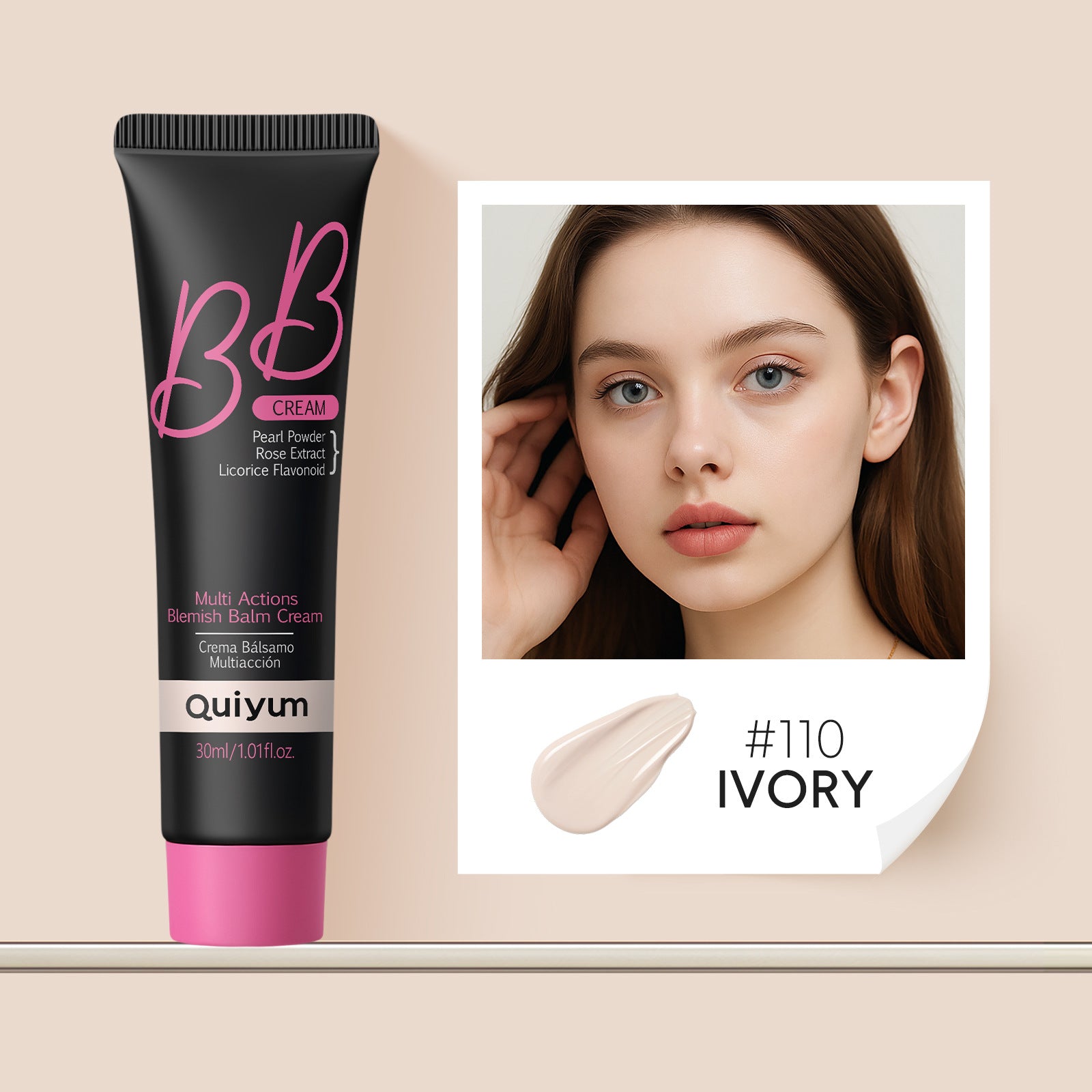 Quiyum BB Cream Multi Action Blemish Balm | Pearl Powder Rose Extract All Skin Tones 30ml