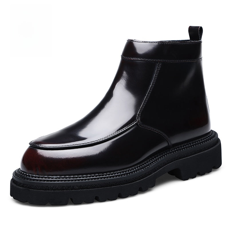 Schwarze Chelsea-Stiefeletten aus hochglänzendem Leder für Herren | Luxuriöse Slip-On-Stiefel mit griffiger Profilsohle