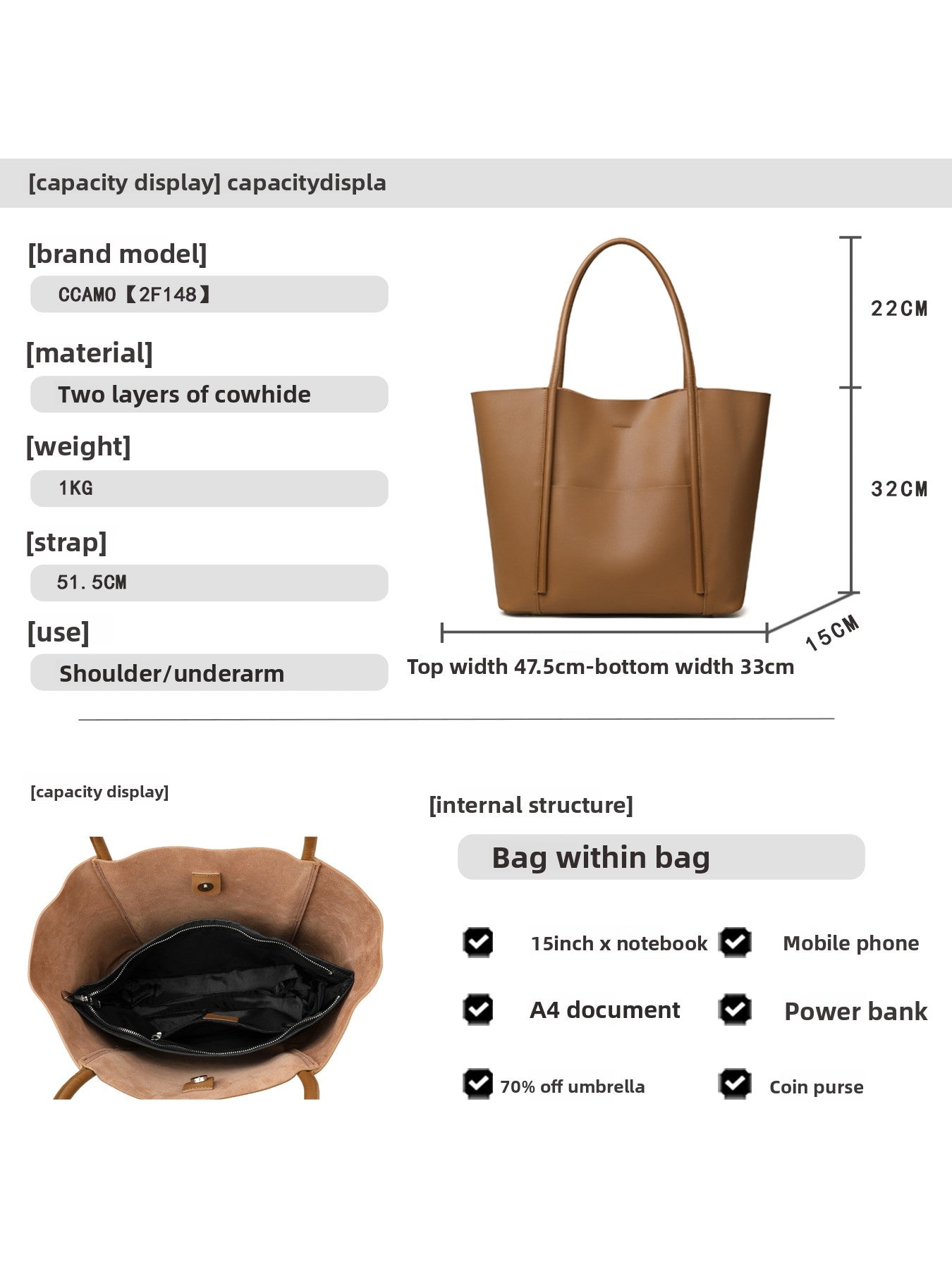 Black Leather Large Tote Bag with Front Pocket | Minimalist Shoulder Bag