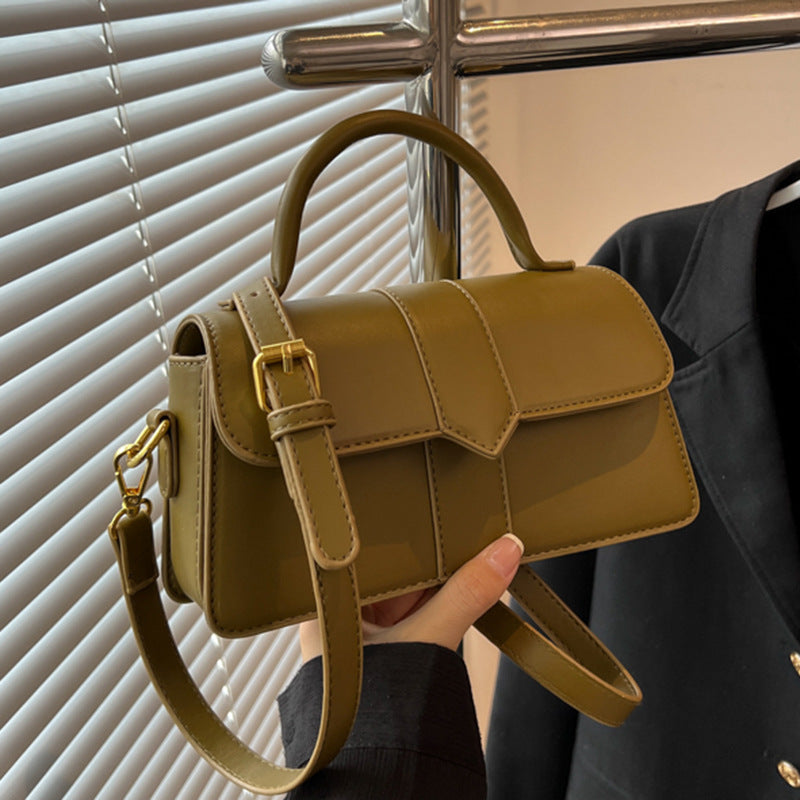 Cream Beige Leather Crossbody Bag with Gold Hardware | Small Structured Handbag