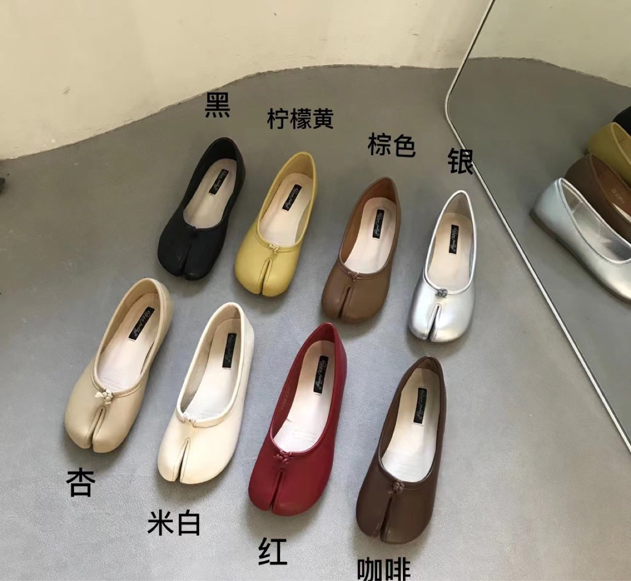 Black Leather Split Toe Tabi Ballet Flats | Japanese Inspired Bifurcated Flat Shoes for Women