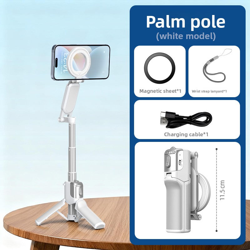Palm Pole Magnetic Selfie Stick with Fill Light - Foldable Pocket Stabilizer for iPhone & Android | Vlogging, TikTok, Live Streaming