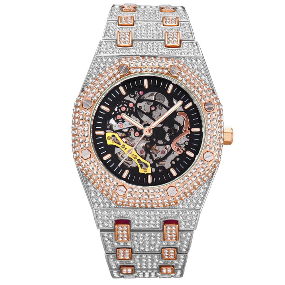 Miss Fox "Iced Out" Skelettuhr | Diamant-Strassstein Automatik Herren Luxusuhr