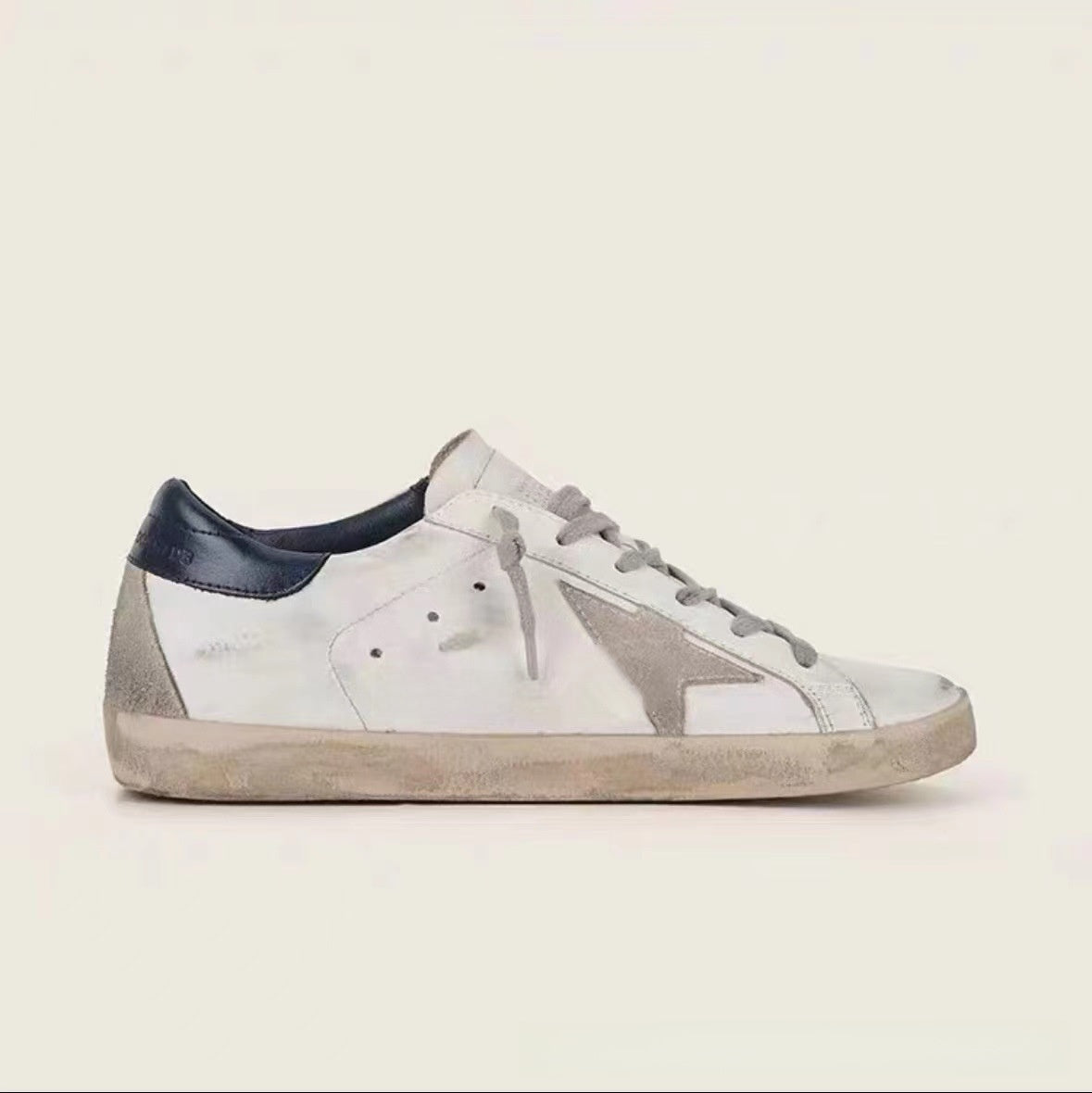 Women's White Distressed Star Patch Low Top Sneakers ? Vintage Worn Look Leather Style Lace-Up Shoes
