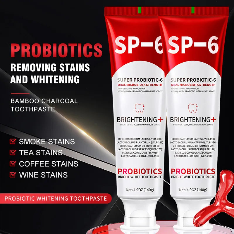 SP-6 Super Probiotic Whitening Toothpaste Set of 6 | Brightening+ Oral Microbiota Strength | 140g Each