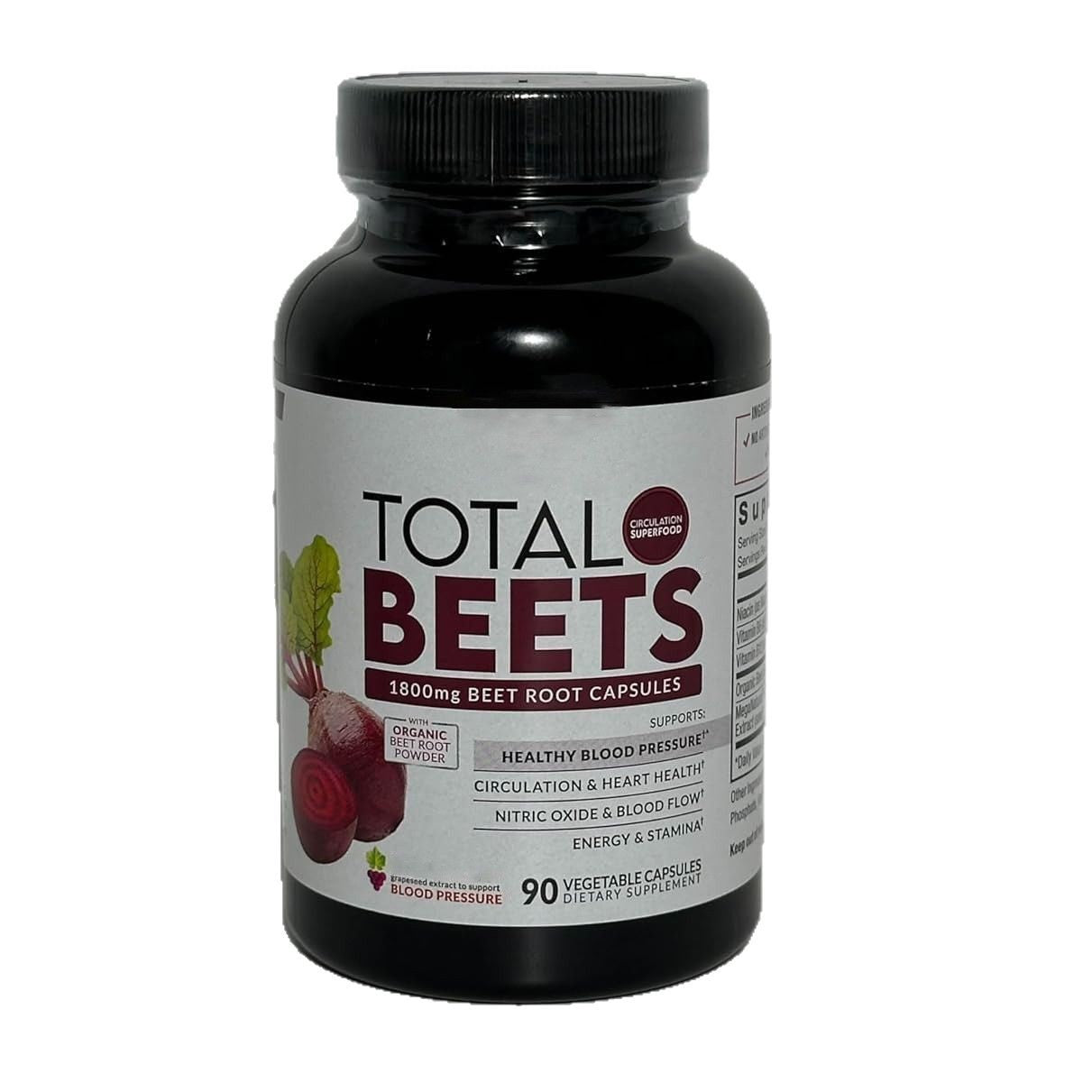 Total Beets 1800mg Beet Root Capsules | 90 Veggie Caps | Blood Pressure, Circulation & Nitric Oxide Support | Organic Beet Root Powder