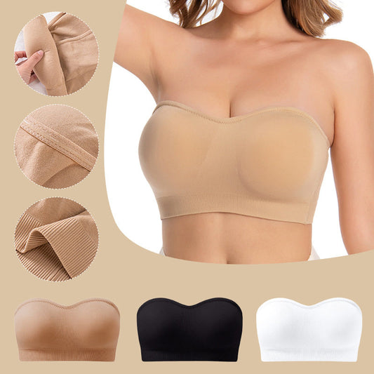 Strapless Bandeau Bra Women | Clear Invisible Strap Padded Push Up Tube Bra | Seamless Wireless Bra Nude White Black 3 Colors