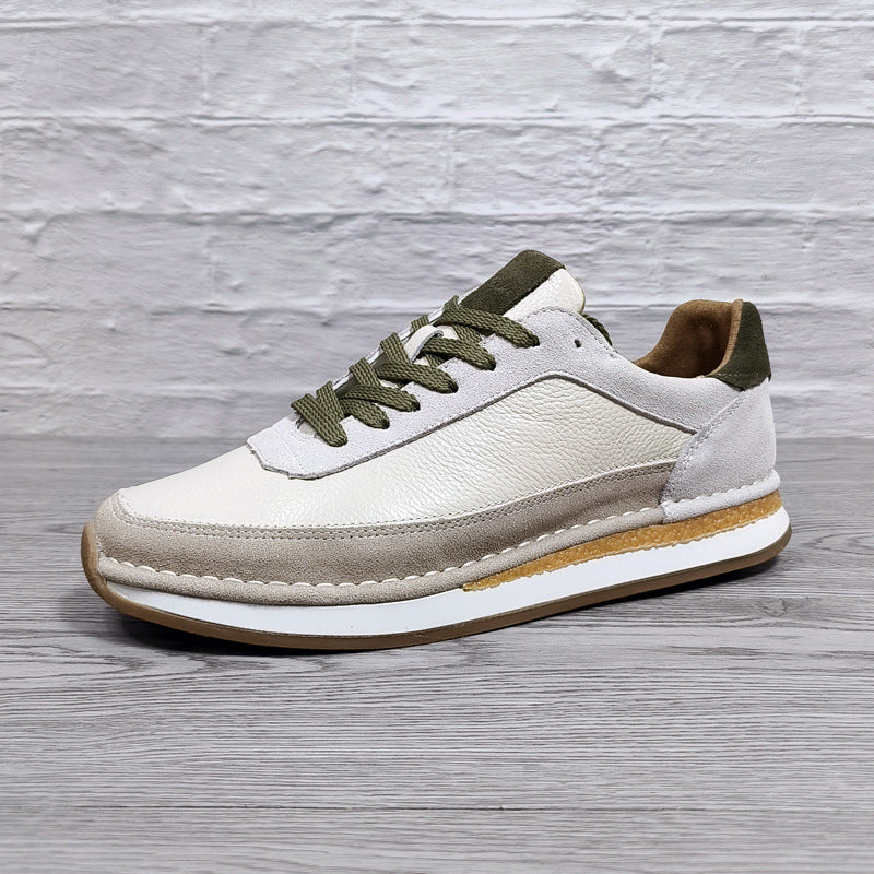 Men's White Genuine Leather Sneakers | Casual Lace-Up Low Top Shoes with Gum Rubber Sole for Everyday Comfort & Style
