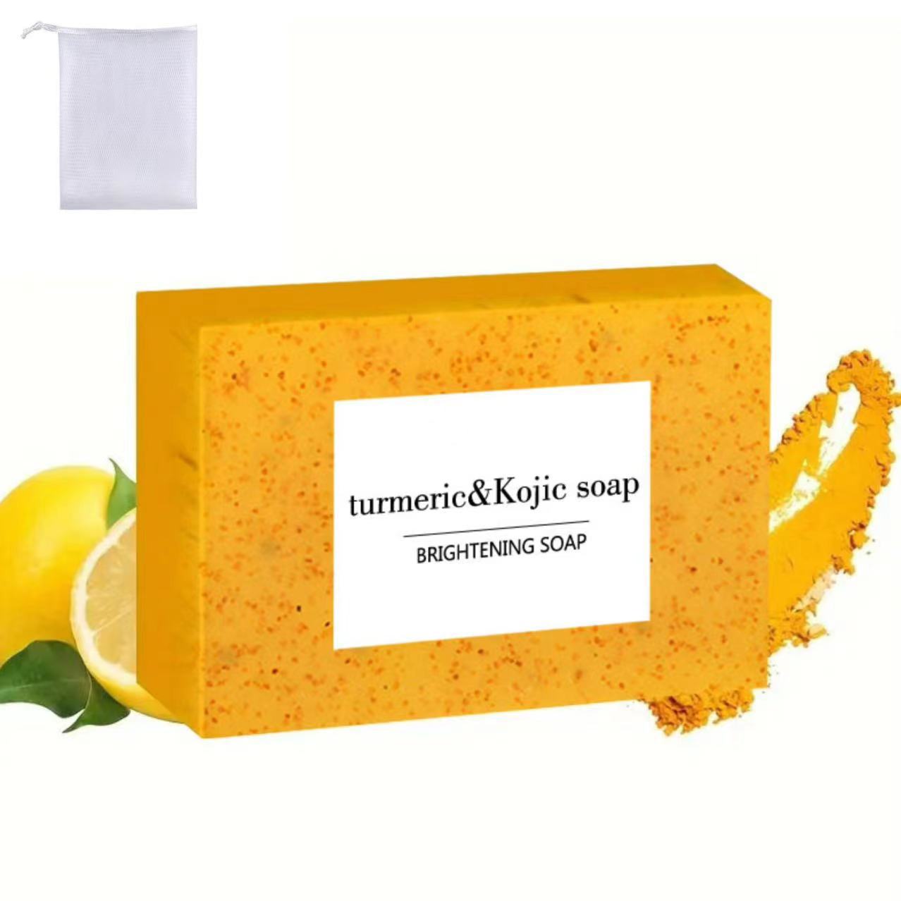 Turmeric & Kojic Acid Brightening Soap | Natural Skin Lightening Bar Soap with Lemon | Even Skin Tone Face & Body
