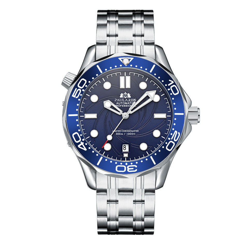 Paula Reis Automatic Professional Diver Watch | Black Dial Master Chronometer 300M | Stainless Steel Bracelet Men's Watch