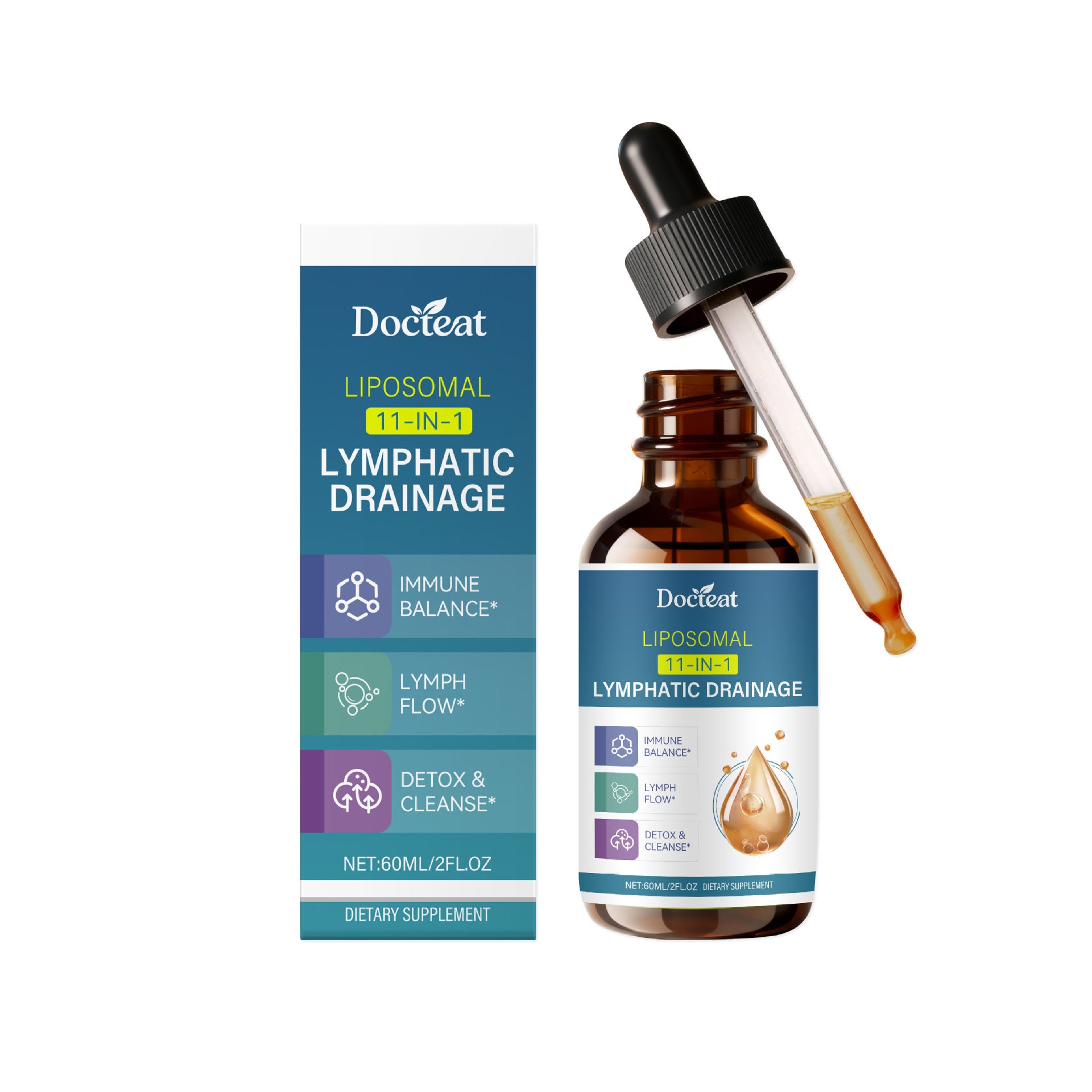 Docteat Liposomal Lymphatic Drainage Drops 11-in-1 | Immune Balance Lymph Flow Detox & Cleanse Supplement | 60ml Liquid Drops