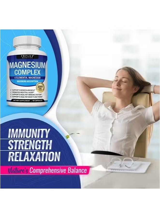 Toplux Nutrition Magnesium Complex 1000mg Set of 2 | 90 Capsules | 8 Forms of Elemental Magnesium Maximum Absorption Non-GMO Supplement