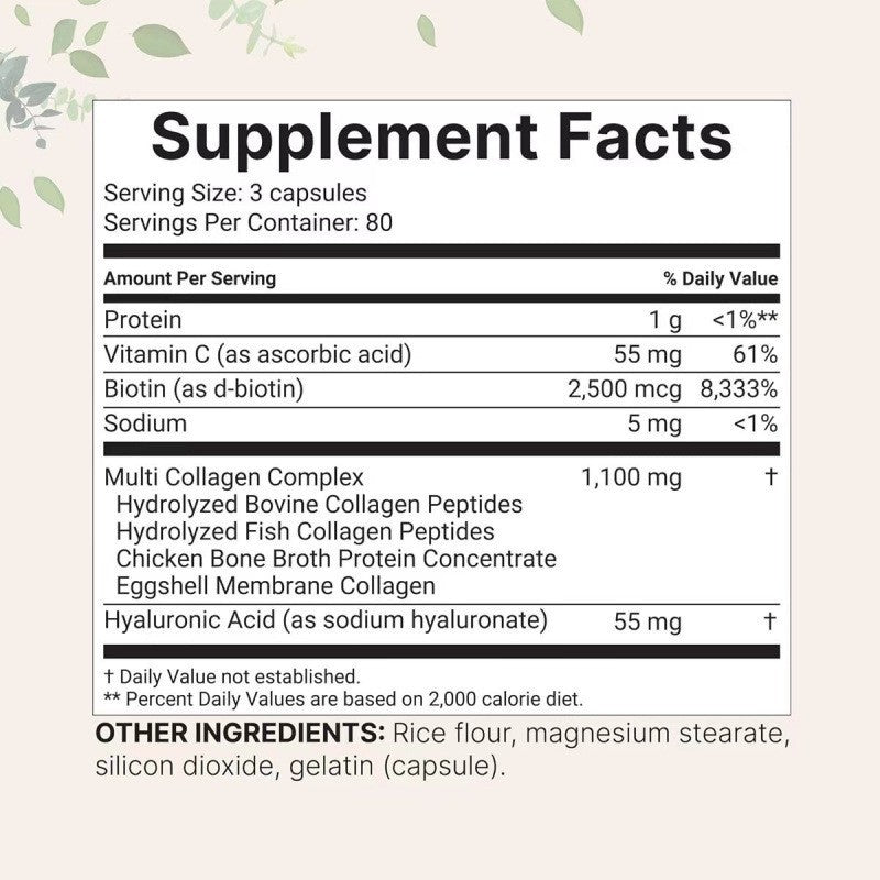 Multi Collagen Complex for Women | Types I II III V X with Biotin Vitamin C & Hyaluronic Acid Anti-Aging Hair Skin Nails & Joints – 240 Capsules