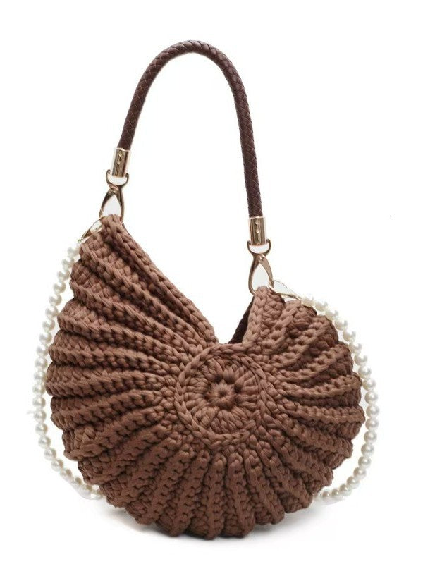 Handmade Crochet Knit Handbag | Boho Round Top Handle Bag with Pearl Strap ? Multiple Colors