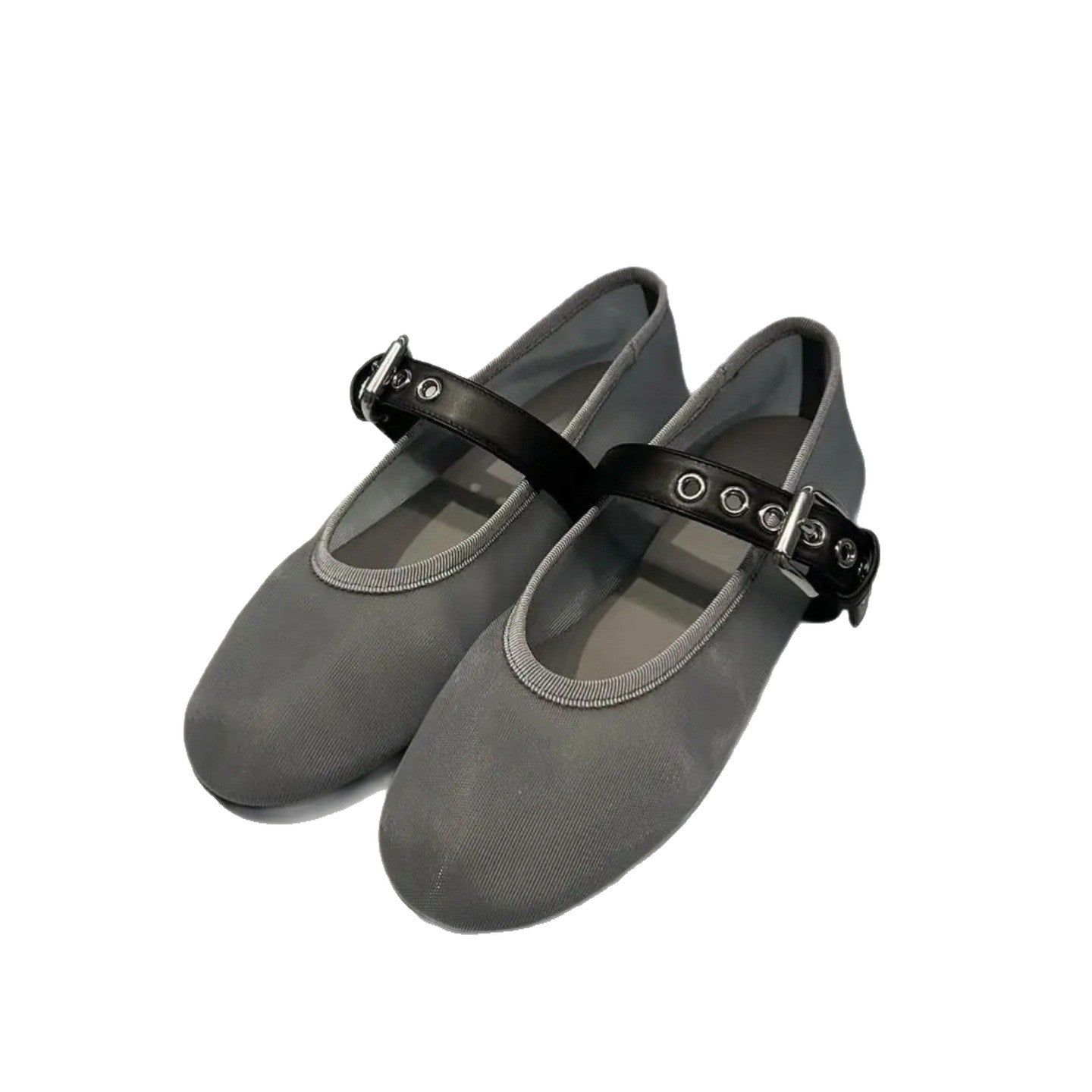Miu Miu White Mesh Fabric Ballerinas | Buckle Strap Logo Ballet Flats for Women
