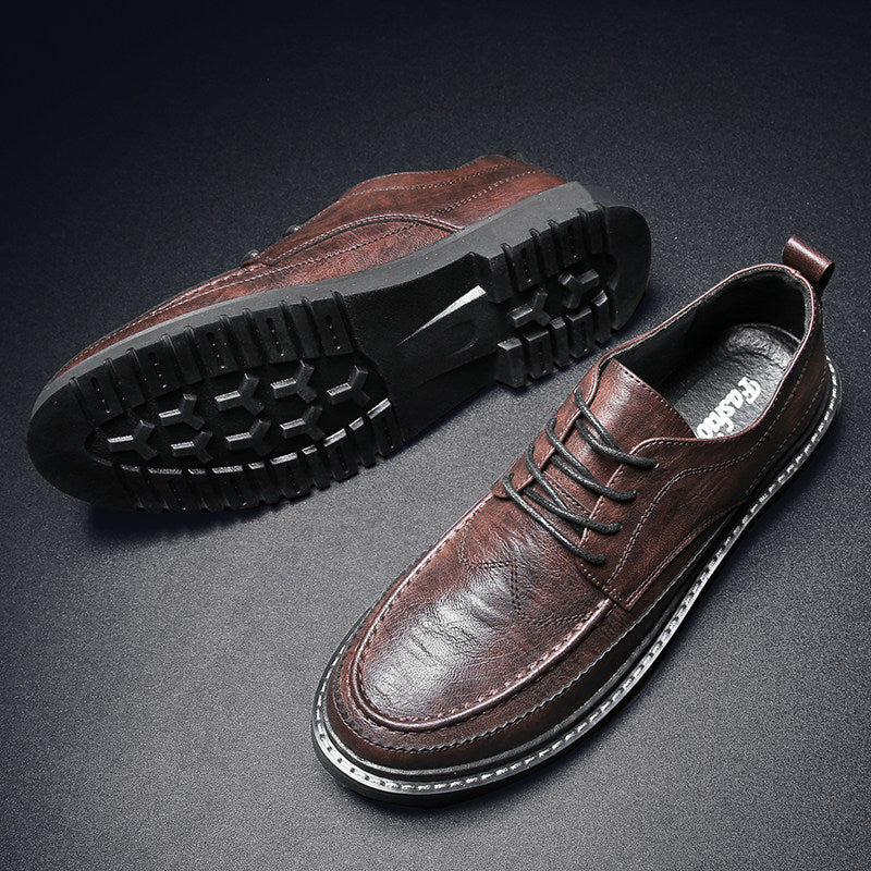 Men's Black Leather Moc Toe Lace Up Casual Dress Shoes