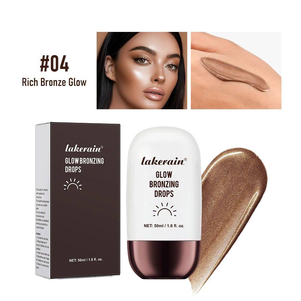 Lakerain Glow Bronzing Drops 50ml | Liquid Bronze Shimmer Highlighting Drops | Mix with Foundation or Apply Alone for Sun Kissed Radiant Glowing Skin | Face Body Bronzer Illuminating Serum for All Skin Tones