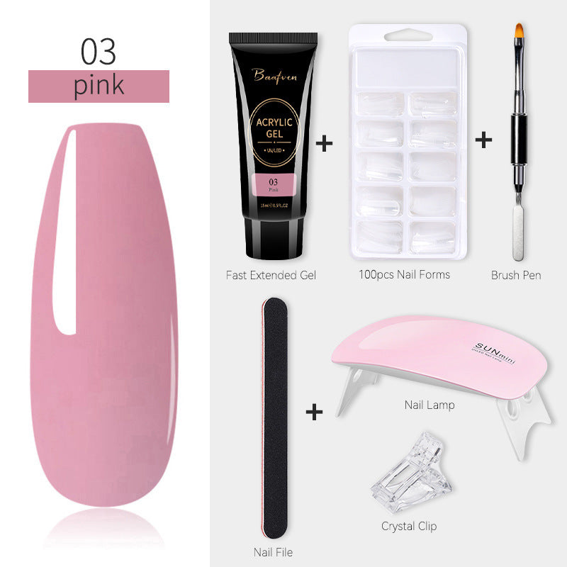 Baafven 11PCS Acrylic Gel Nail Extension Kit | Poly Gel Set with UV LED Nail Lamp, Top & Base Coat, Nail Forms & Tools