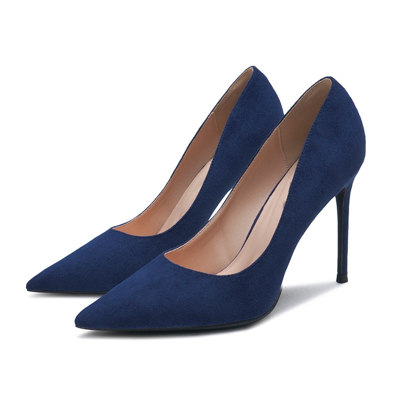 Black Suede Stiletto Pumps Women Pointed Toe Slip On High Heel Classic Minimalist Office Party Dress Shoes