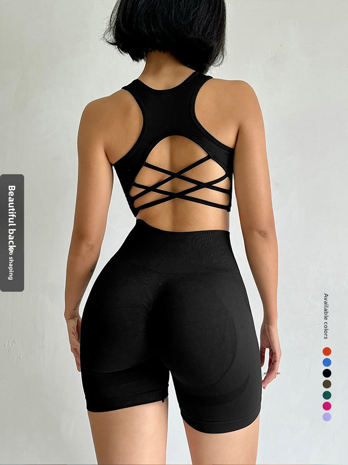 Women's Seamless Workout Set - Cross Back Sports Bra & High Waist Biker Shorts | Breathable Mesh Gym Activewear 2 Piece Set