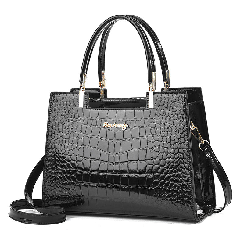 Gold Croc Embossed Luxury Tote Handbag | Women's Metallic Crocodile Pattern Satchel with Crossbody Strap | Glamour Top Handle Purse