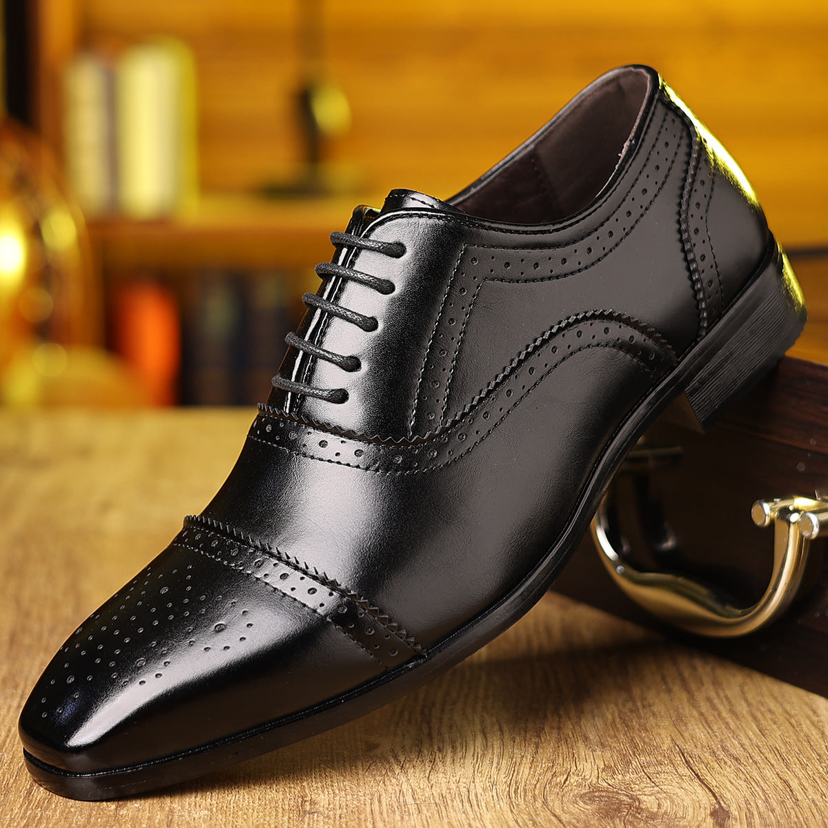 Men's Brown Leather Brogue Oxford Dress Shoes | Classic Cap Toe