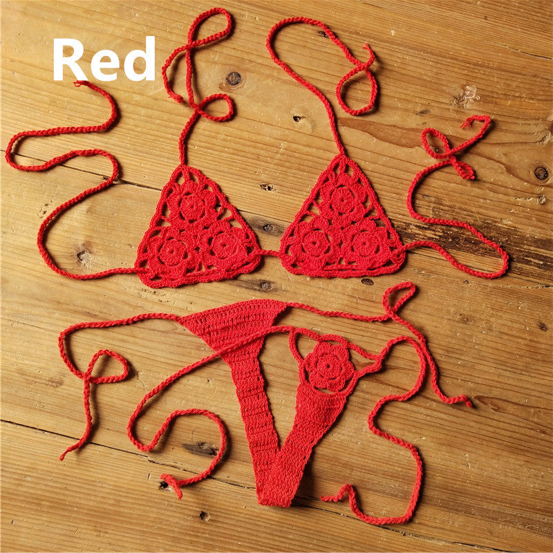 Set bikini micro all'uncinetto fatto a mano | Top a triangolo all'americana e slip perizoma estremamente mini | Costume da bagno stringato da donna in stile Boho, vari colori