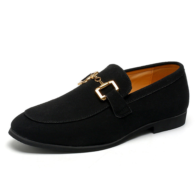 Beige Suede Horsebit Loafers for men| Gold Chain Slip-On Flat Shoes | Elegant Office Casual Footwear
