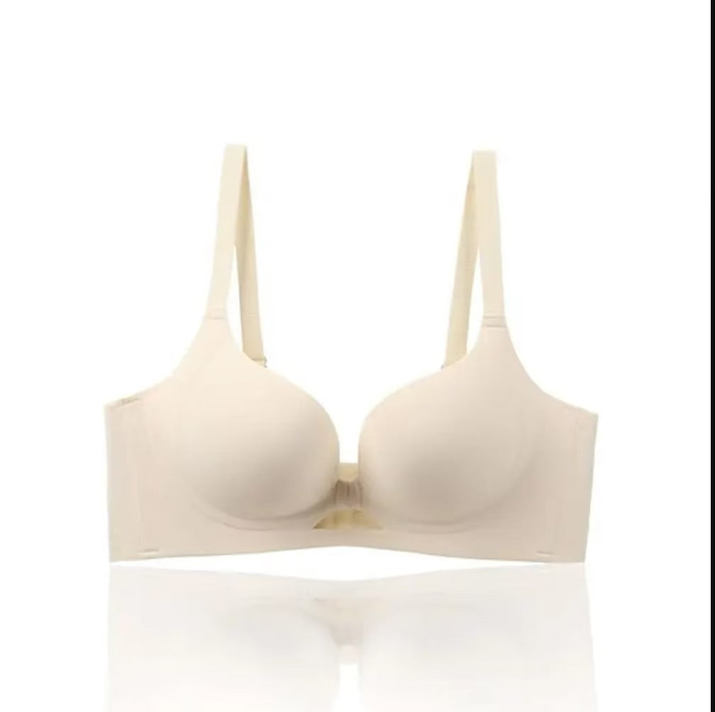 Seamless Deep V Push Up Bra Women | Front Keyhole Cutout Wireless Bralette | Smooth Padded No Wire Comfort Bra Cream Nude