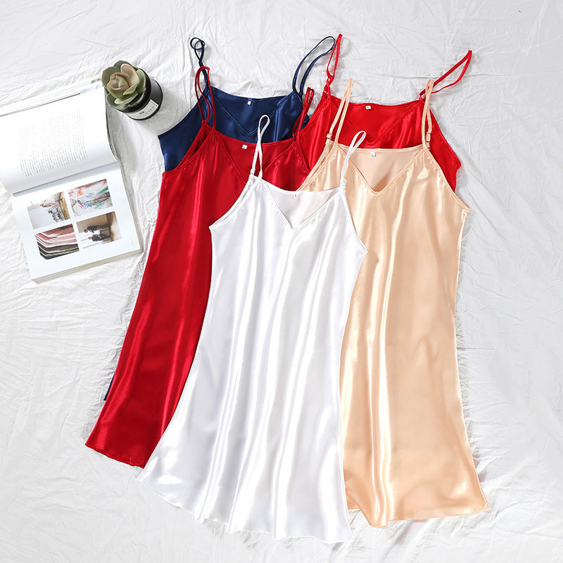 Sizx Satin Slip Dress ? Elegant V-Neck Silk-Feel Nightgown | Luxury Sleepwear for Women | Champagne Cream Cami Night Dress