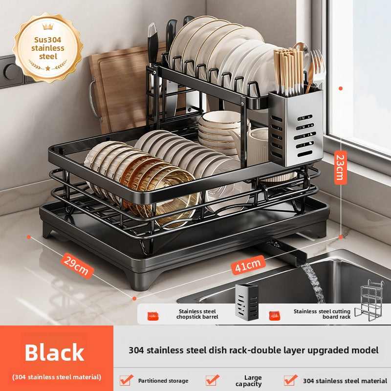 2-Tier Dish Drying Rack with Drainage | Large Capacity Kitchen Organizer with Cutting Board, Knife & Chopstick Holder | Countertop Dish Drainer