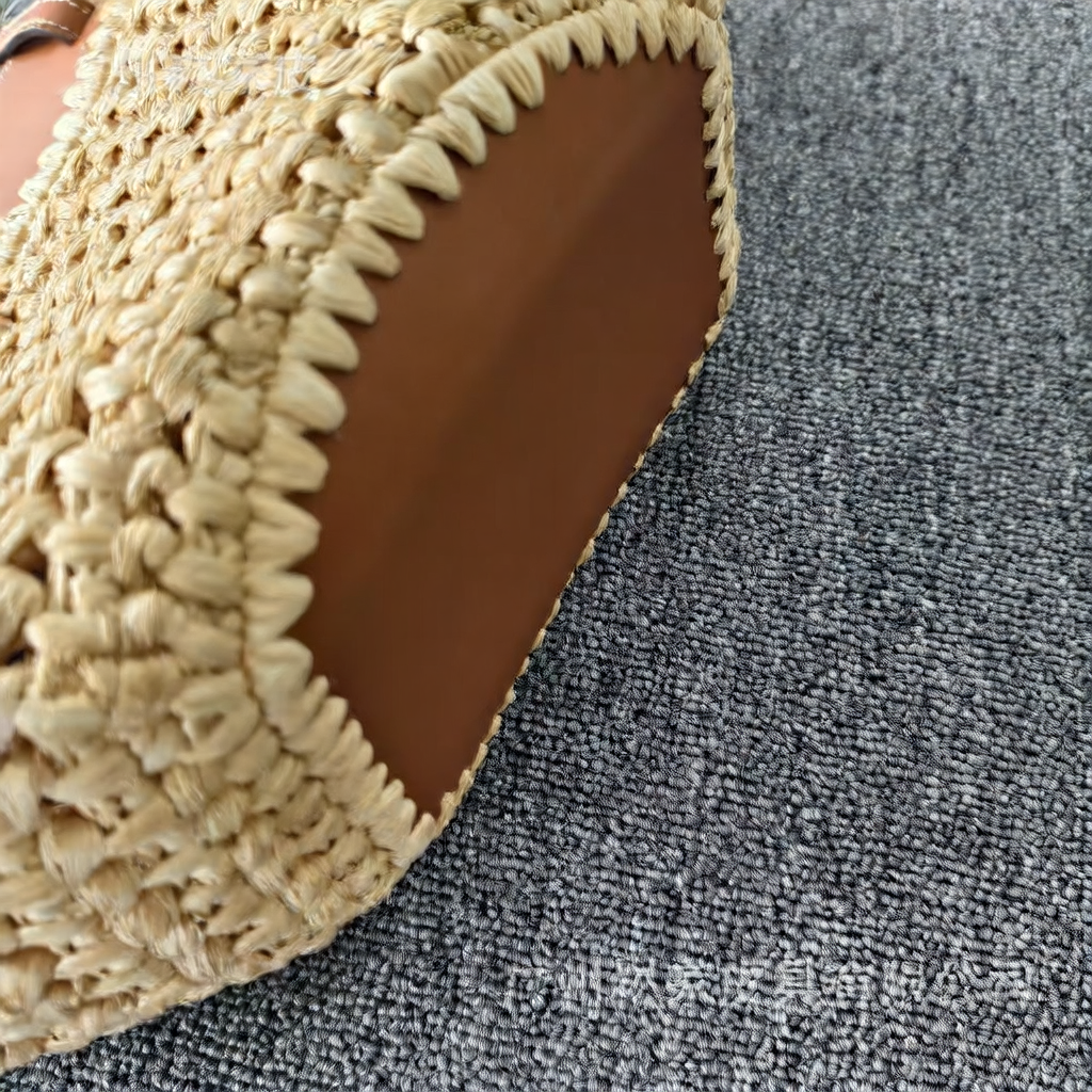 Pol�ne Style Natural Raffia Woven Tote Bag with Tan Leather Trim, Luxury Crochet Straw Market Basket Handbag Women, Boho Summer Beach Shopper, Elegant Vacation Gift