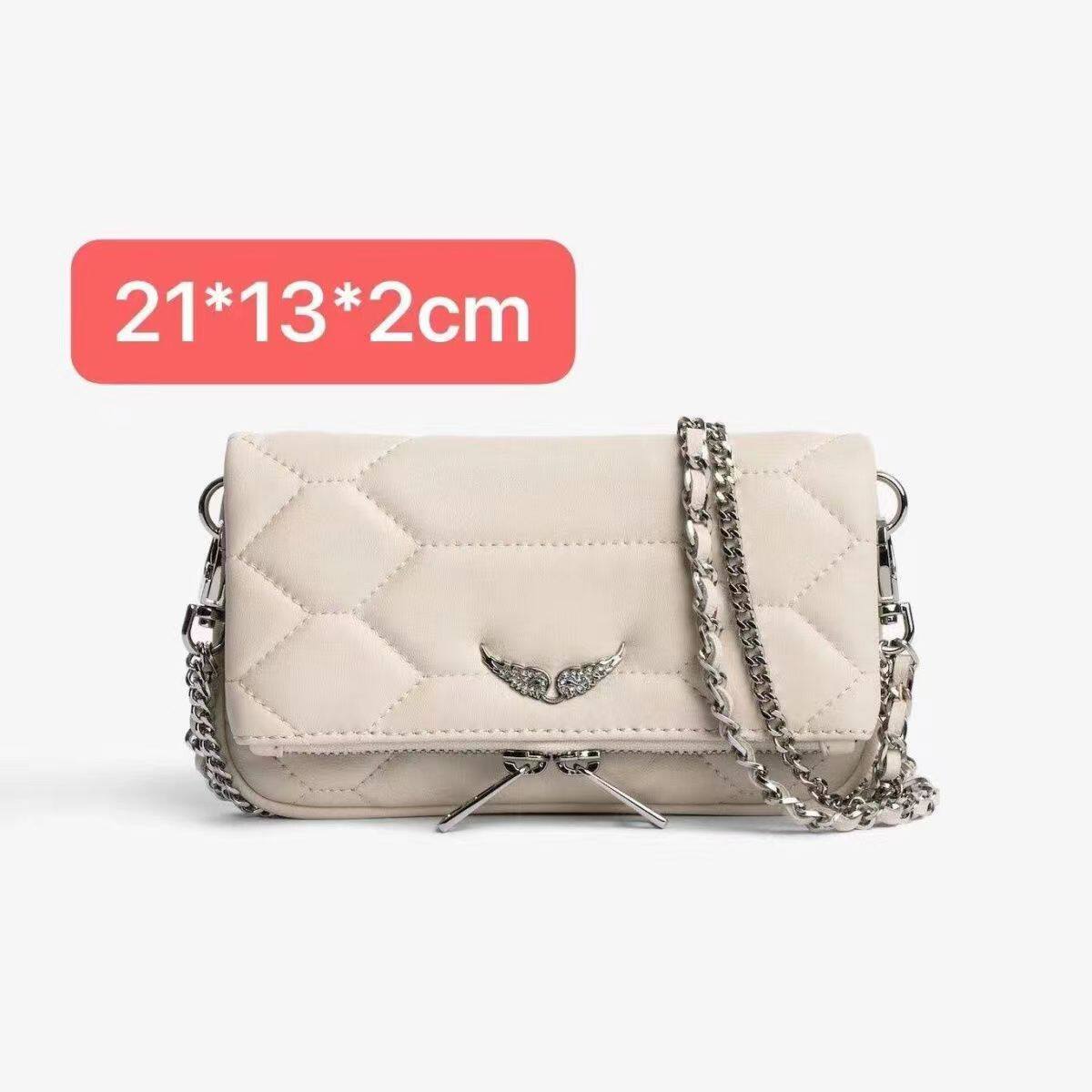 Zadig & Voltaire White Leather Crossbody Bag - Rock Nano Bag with Wings & Chain Strap | Designer Clutch with Tassel