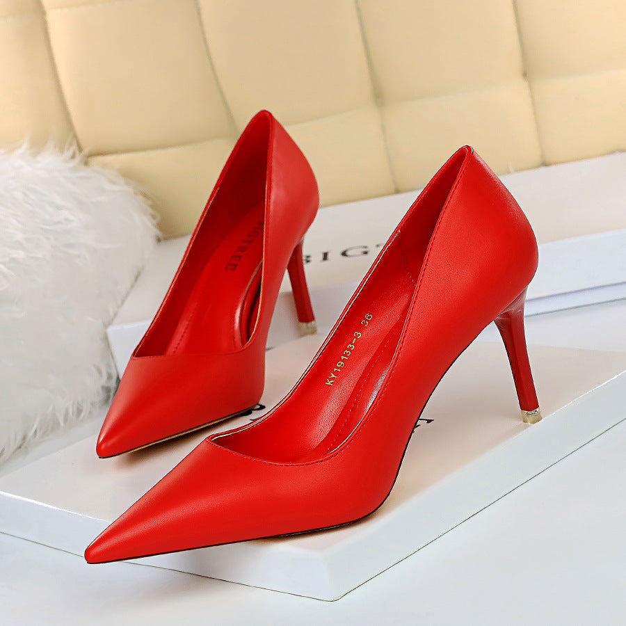 Black Matte Leather Pointed Toe Stiletto Pumps | Women's Classic High Heel Court Shoes